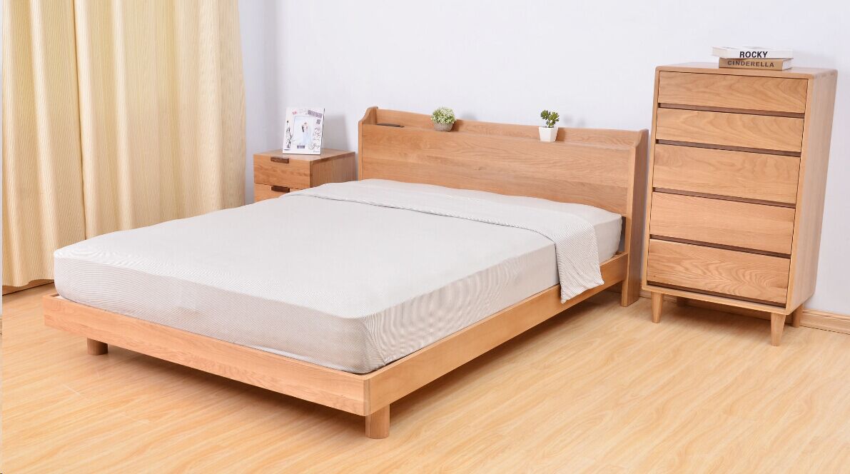 Hot Sale Modern Oak Solid Wood Living Bed